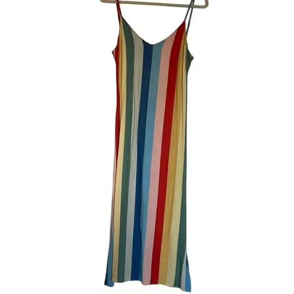 Reformation Rainbow Midi Dress 2 XS Striped V-neck spaghetti strap multicolor - Picture 9 of 11